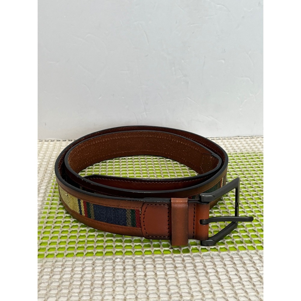 Columbia Mens Leather vintage Belt Size 44 brown with Guatemala inlay‎